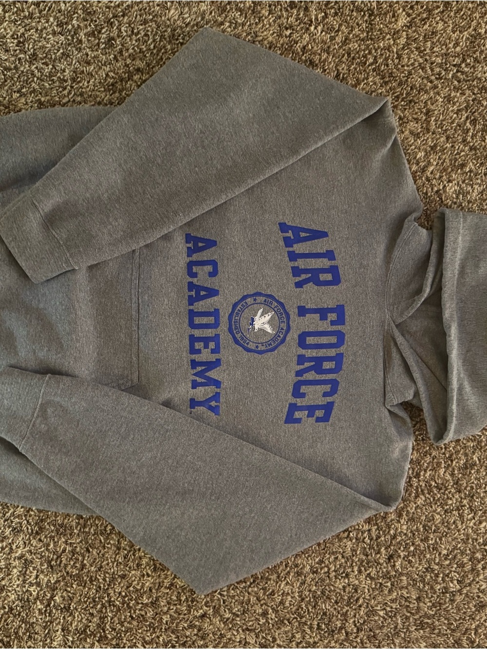 Grey Turtleneck Sweater with Blue 'Air Force Academy' Print